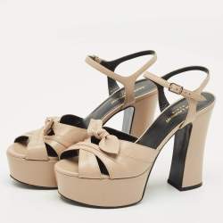 Pre Owned Saint Laurent Beige Leather Candy Platform Sandals Size 39.5