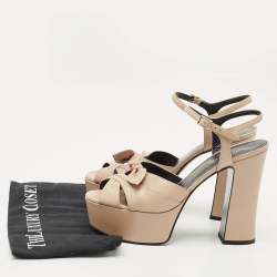 Pre Owned Saint Laurent Beige Leather Candy Platform Sandals Size 39.5