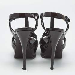 مملوكة مسبقًا Saint Laurent Dark Brown Patent Leather Tribute Platform Sandals Size 36