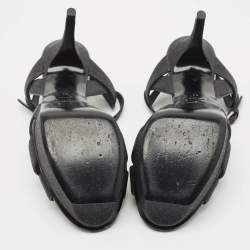 مملوكة مسبقًا Saint Laurent Black Glitter and Suede Tribute Platform Sandals Size 41