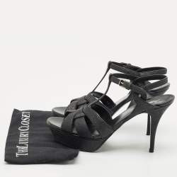 مملوكة مسبقًا Saint Laurent Black Glitter and Suede Tribute Platform Sandals Size 41