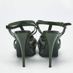 Pre Owned Saint Laurent Green Patent Leather Tribute Platform Sandals Size 38