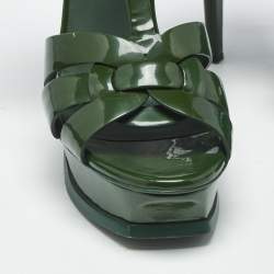 Pre Owned Saint Laurent Green Patent Leather Tribute Platform Sandals Size 38