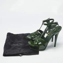 Pre Owned Saint Laurent Green Patent Leather Tribute Platform Sandals Size 38