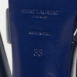 Pre Owned Saint Laurent Navy Blue Patent Leather Tribute Ankle Strap Sandals Size 38