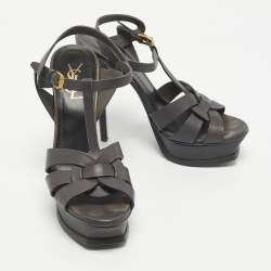 Pre Owned Saint Laurent  Grey Leather Tribute Sandals Size 38