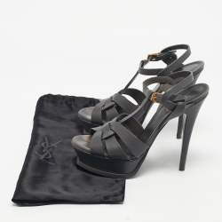 Pre Owned Saint Laurent  Grey Leather Tribute Sandals Size 38