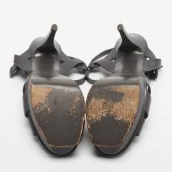 Pre Owned Saint Laurent  Grey Leather Tribute Sandals Size 38