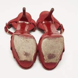 Pre Owned Saint Laurent Red Glitter Suede Tribute Platform Sandals Size 40