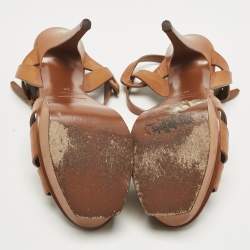 Pre Owned Saint Laurent Tan Leather Tribute Platform Sandals Size 38