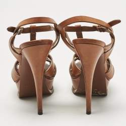 Pre Owned Saint Laurent Tan Leather Tribute Platform Sandals Size 38