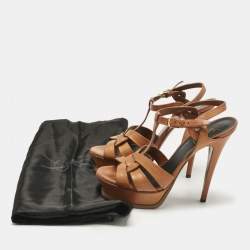 Pre Owned Saint Laurent Tan Leather Tribute Platform Sandals Size 38