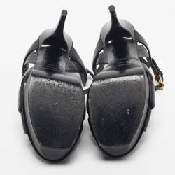Pre Owned Saint Laurent Black Leather Tribute Ankle Strap Sandals Size 39.5