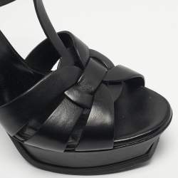 Pre Owned Saint Laurent Black Leather Tribute Ankle Strap Sandals Size 39.5