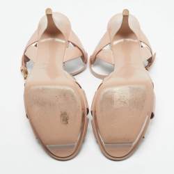 Pre Owned Saint Laurent Beige Patent Leather Tribute Ankle Strap Sandals Size 41