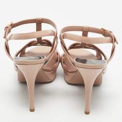 Pre Owned Saint Laurent Beige Patent Leather Tribute Ankle Strap Sandals Size 41