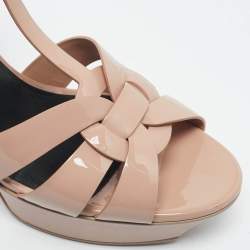 Pre Owned Saint Laurent Beige Patent Leather Tribute Ankle Strap Sandals Size 41