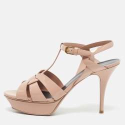 Saint Laurent Black Leather Loulou Criss Cross Block Heel