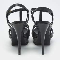 Pre Owned Saint Laurent Black Leather Tribute Platform Sandals Size 37.5
