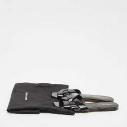 Pre Owned Saint Laurent Black Patent Leather Tribute Flat Slides Size 37