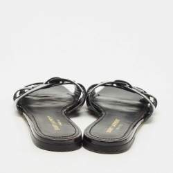 Pre Owned Saint Laurent Black Patent Leather Tribute Flat Slides Size 37