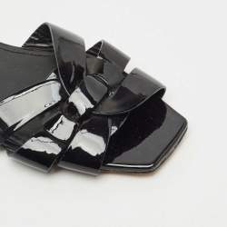 Pre Owned Saint Laurent Black Patent Leather Tribute Flat Slides Size 37