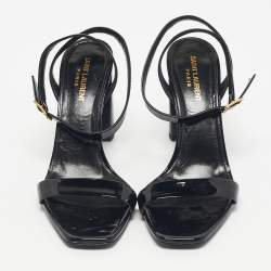 مملوكة مسبقًا صندل سان لوران أوبيوم جلد أسود لامع حزام حول الكاحل مقاس 40.5
