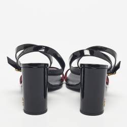مملوكة مسبقًا صندل سان لوران أوبيوم جلد أسود لامع حزام حول الكاحل مقاس 40.5