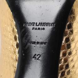Pre Owned Saint Laurent Gold Python Embossed Leather Zoe Pointed Toe Pumps Size 42