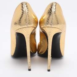 Pre Owned Saint Laurent Gold Python Embossed Leather Zoe Pointed Toe Pumps Size 42