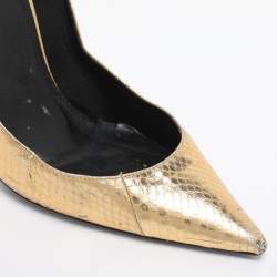 Pre Owned Saint Laurent Gold Python Embossed Leather Zoe Pointed Toe Pumps Size 42