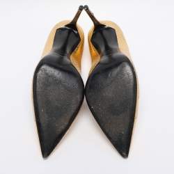 Pre Owned Saint Laurent Gold Python Embossed Leather Zoe Pointed Toe Pumps Size 42