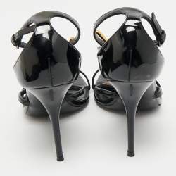 Pre Owned Saint Laurent Black Patent Leather Cassandra Ankle Strap Sandals Size 38.5