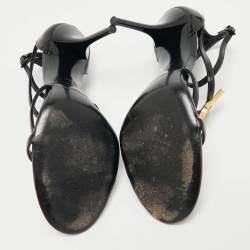 Pre Owned Saint Laurent Black Patent Leather Cassandra Ankle Strap Sandals Size 38.5