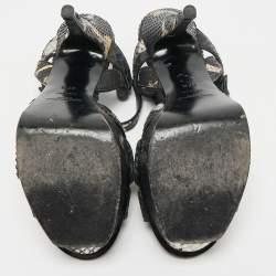 مملوكة مسبقًا Saint Laurent Black/Gold Snakeskin Tribute Platform Sandals Size 37.5