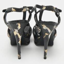 مملوكة مسبقًا Saint Laurent Black/Gold Snakeskin Tribute Platform Sandals Size 37.5