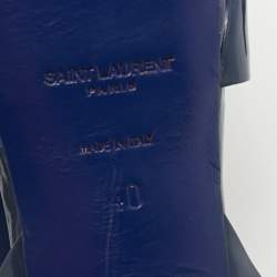 Pre Owned Saint Laurent Navy Blue Patent Leather Tribute Platform Sandals Size 40