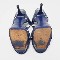 Pre Owned Saint Laurent Navy Blue Patent Leather Tribute Platform Sandals Size 40