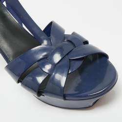 Pre Owned Saint Laurent Navy Blue Patent Leather Tribute Platform Sandals Size 40