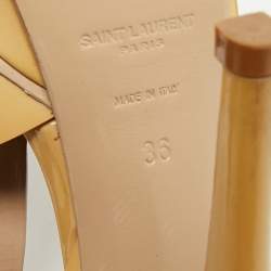 Pre Owned Saint Laurent Beige Patent Leather Platform Sandals Size 36