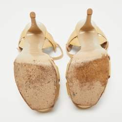 Pre Owned Saint Laurent Beige Patent Leather Platform Sandals Size 36
