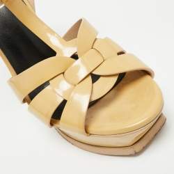 Pre Owned Saint Laurent Beige Patent Leather Platform Sandals Size 36