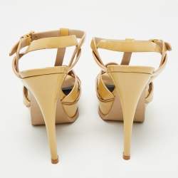 Pre Owned Saint Laurent Beige Patent Leather Platform Sandals Size 36