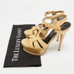Pre Owned Saint Laurent Beige Patent Leather Platform Sandals Size 36