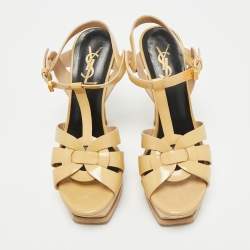 Pre Owned Saint Laurent Beige Patent Leather Platform Sandals Size 36