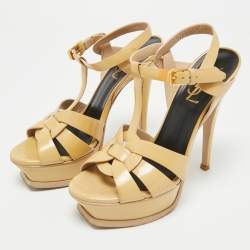 Pre Owned Saint Laurent Beige Patent Leather Platform Sandals Size 36