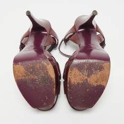 Pre Owned Saint Laurent Burgundy Patent Leather Platform Sandals Size 39.5