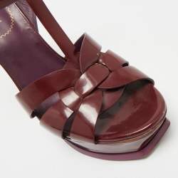Pre Owned Saint Laurent Burgundy Patent Leather Platform Sandals Size 39.5