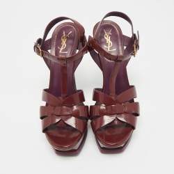 Pre Owned Saint Laurent Burgundy Patent Leather Platform Sandals Size 39.5