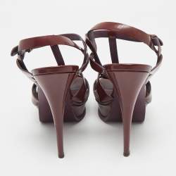 Pre Owned Saint Laurent Burgundy Patent Leather Platform Sandals Size 39.5